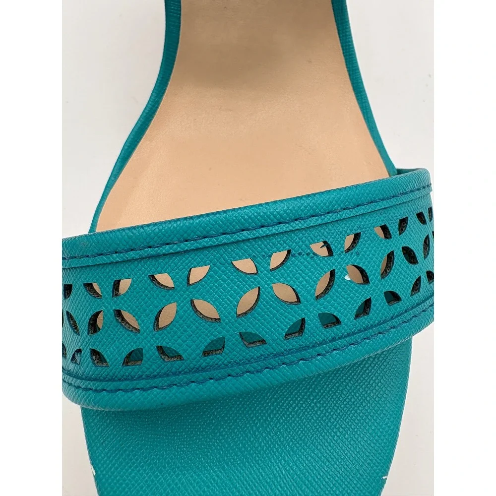 Liz Claiborne Teal Laser Cut Cork Wedge Sandals Womens 7.5M Blue 106-6263